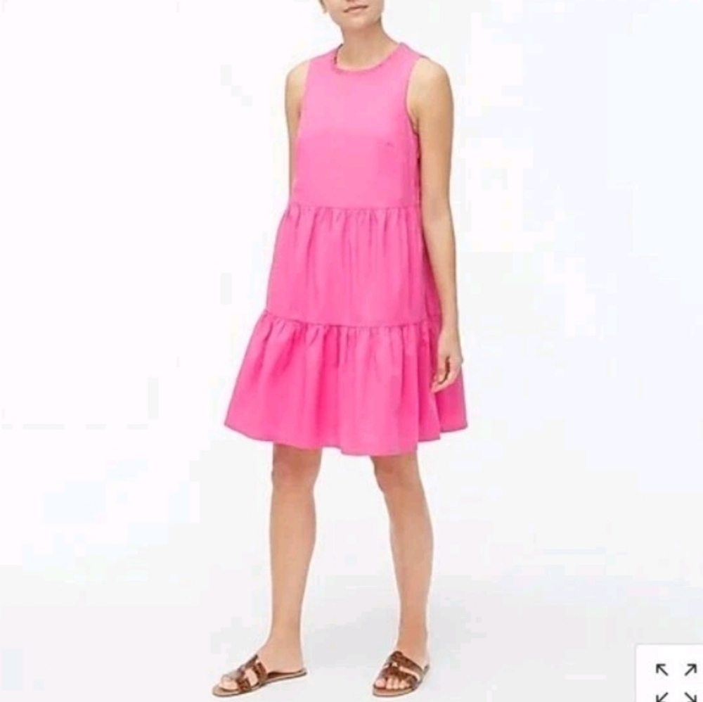 J Crew Sleeveless Tiered Mini Dress Pink Womens‎ 2 Cotton Poplin Feminine Preppy